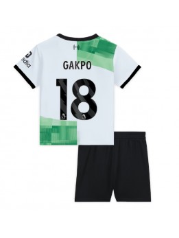 Otroški Nogometna dresi replika Liverpool Cody Gakpo #18 Gostujoči 2023-24 Kratek rokav (+ hlače)
